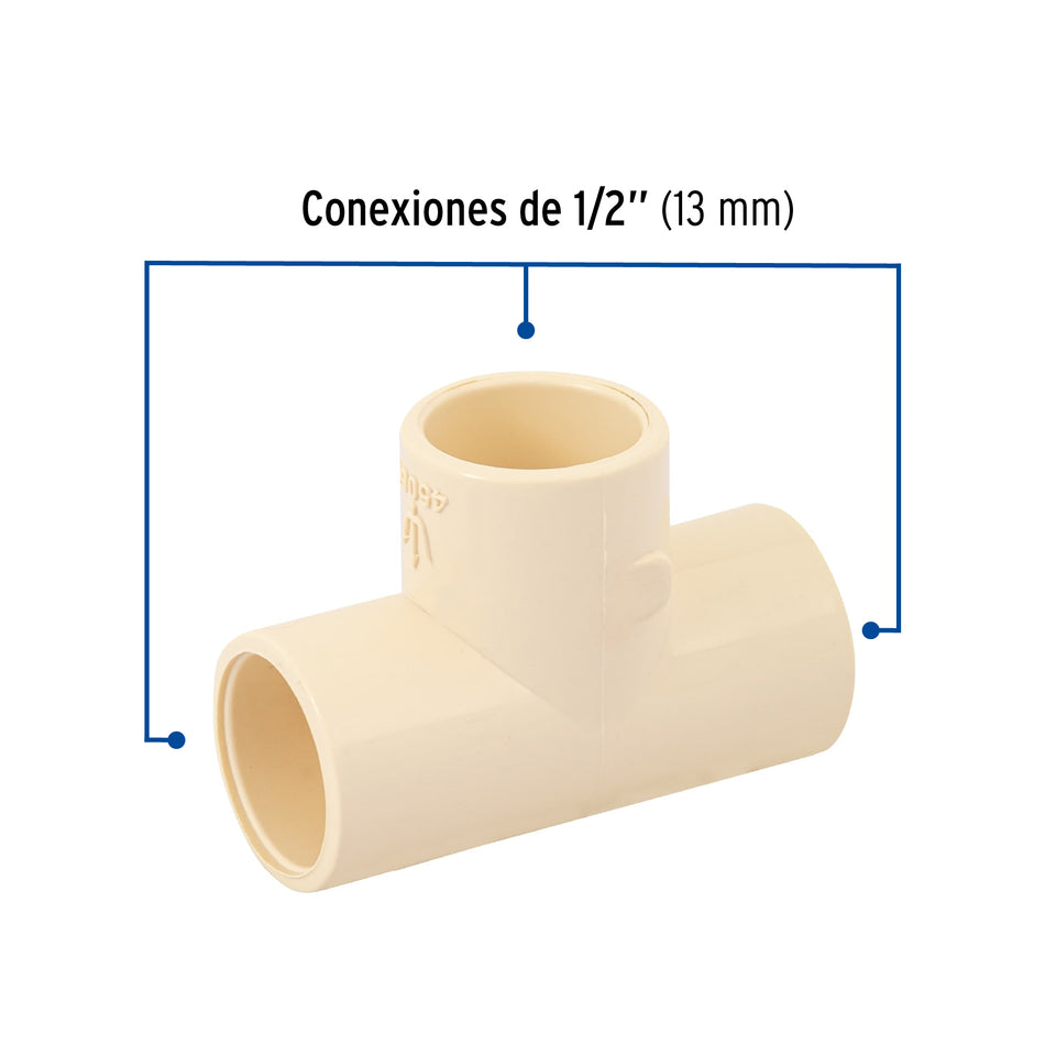 Tee sencilla de CPVC 1/2', Foset Caja con 40, 45069