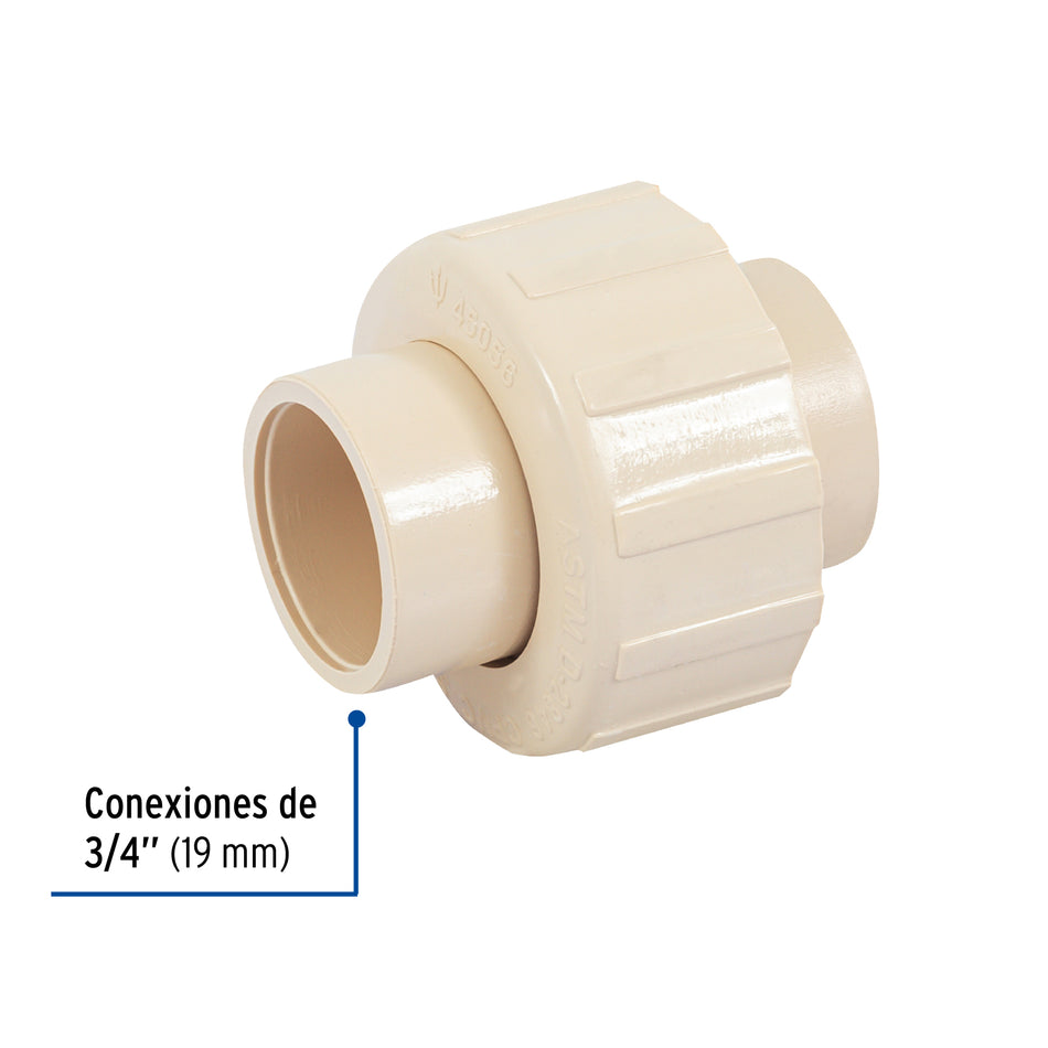 Tuerca unión lisa de CPVC 3/4', Foset Caja con 20, 45056