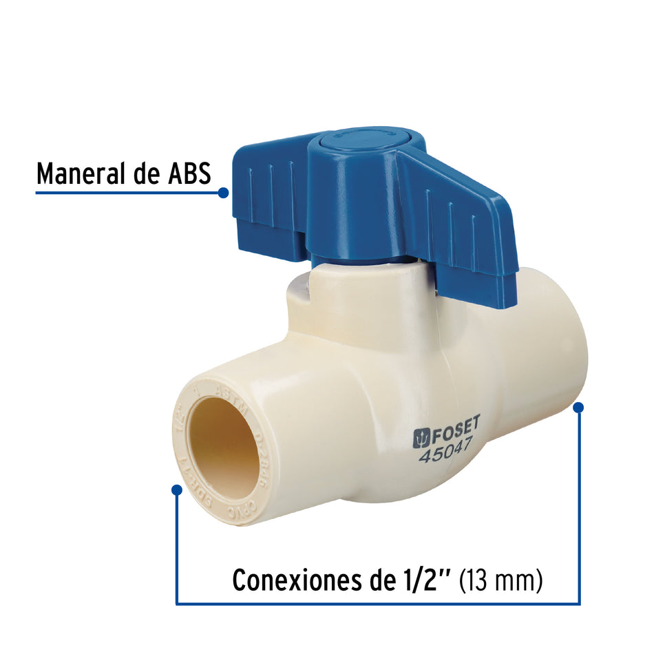Válvula de esfera de CPVC 1/2', Foset Caja con 10, 45047