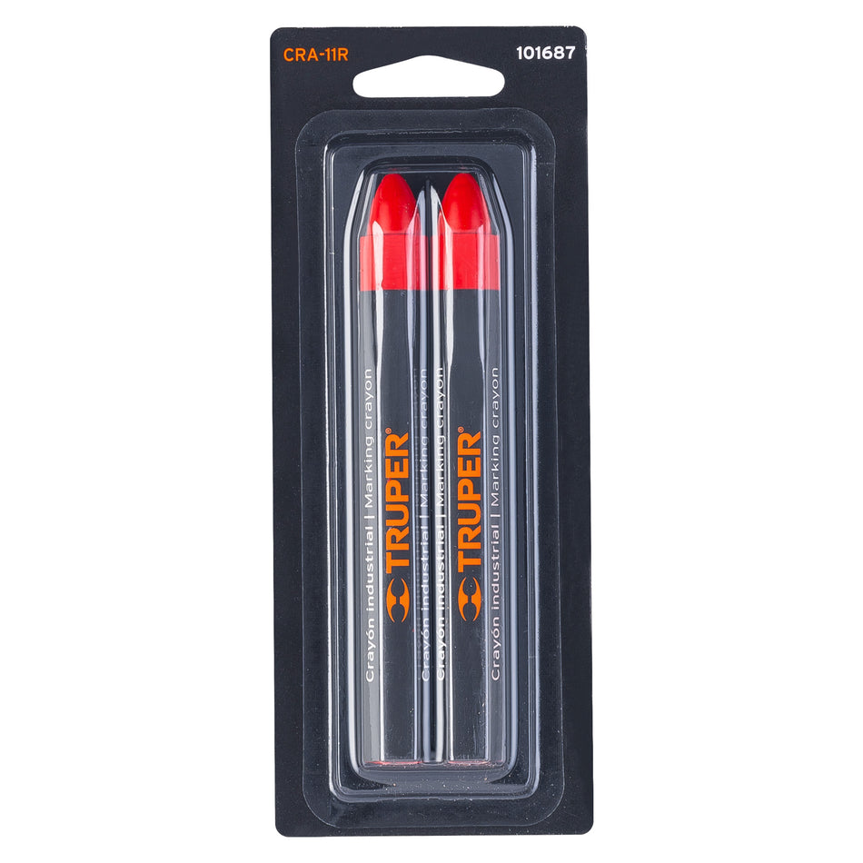 Blíster con 2 crayones de 12 cm industriales rojos, Truper Caja con 10, 101687