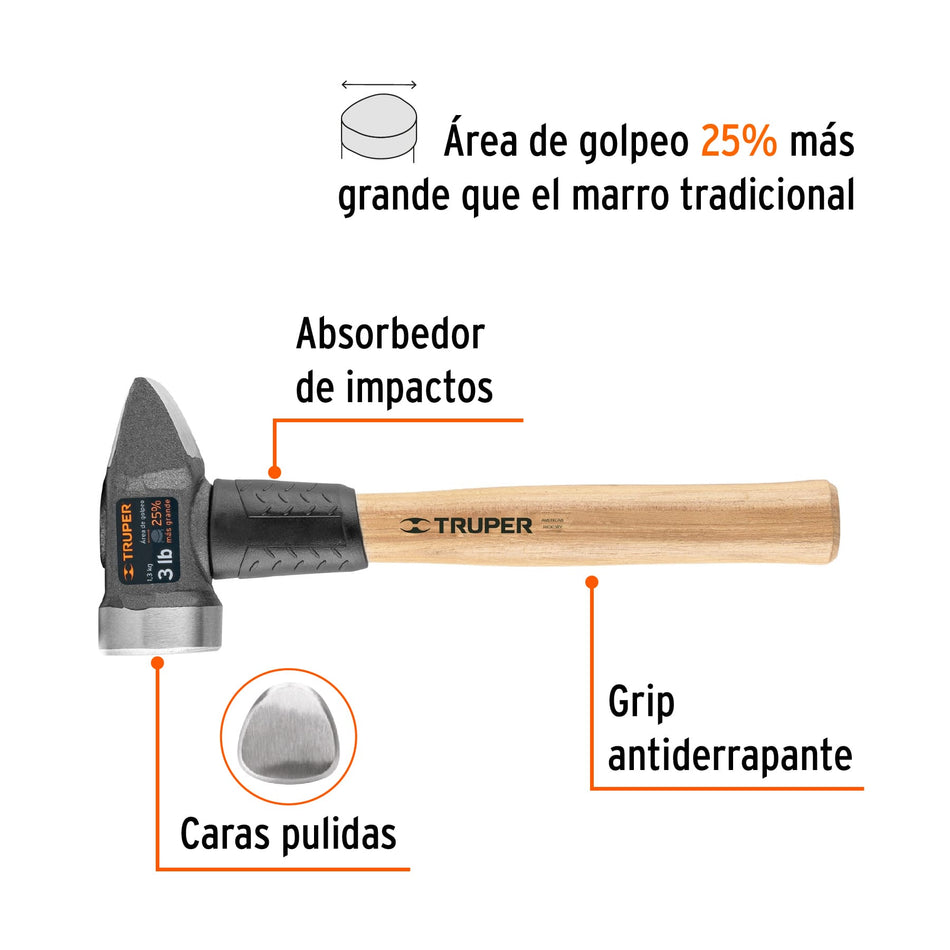 Marro para herrería 3 lb mango 12', Truper Caja con 4, 11252