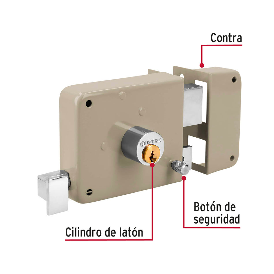 Cerradura sobreponer der clásica, llave tradicional, caja Caja con 3, 43574