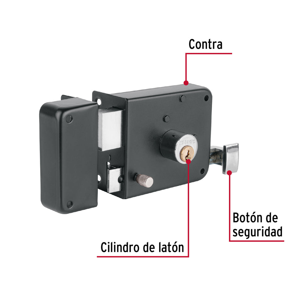 Cerradura sobreponer izq instala-fácil, tradicional, negro Caja con 3, 48368