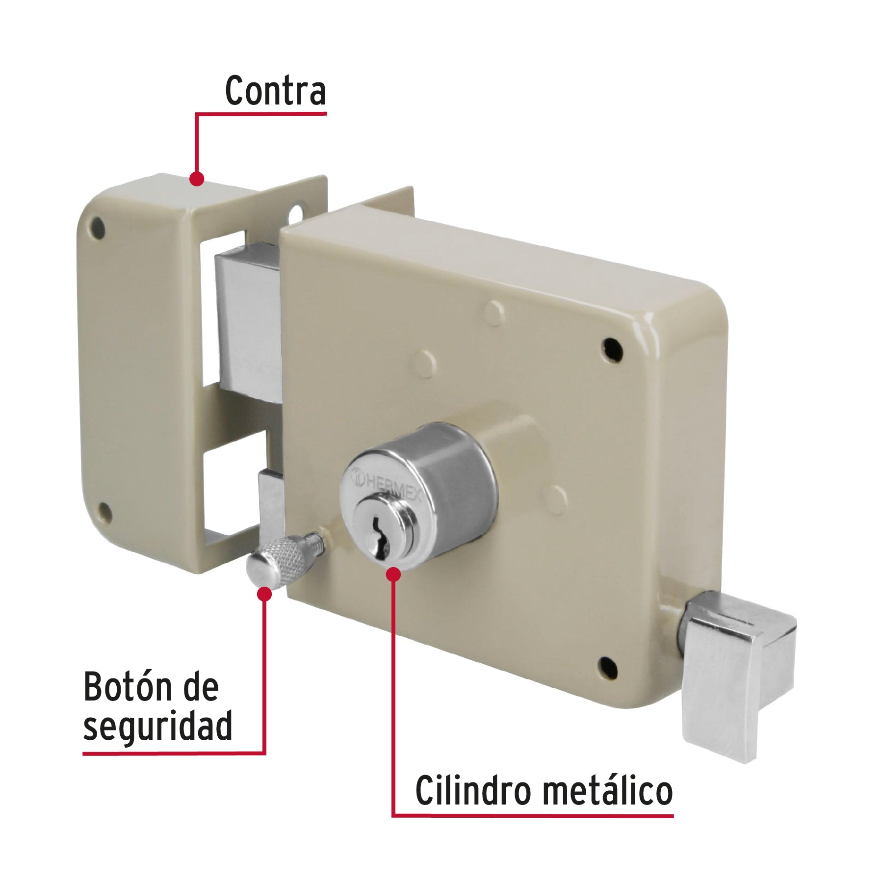 Cerradura sobreponer izq instala-fácil, caja, Hermex Basic, 27046