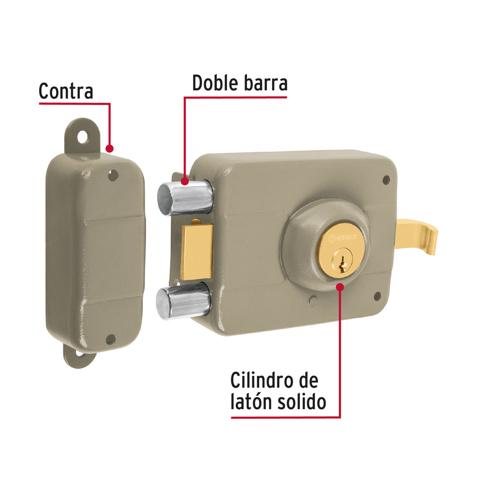 Cerradura sobreponer izq 2 barras clásica, llave tradicional, 43483