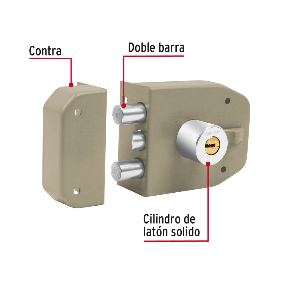 Cerradura sobreponer 2 barras instalafácil, llave puntos, 43484