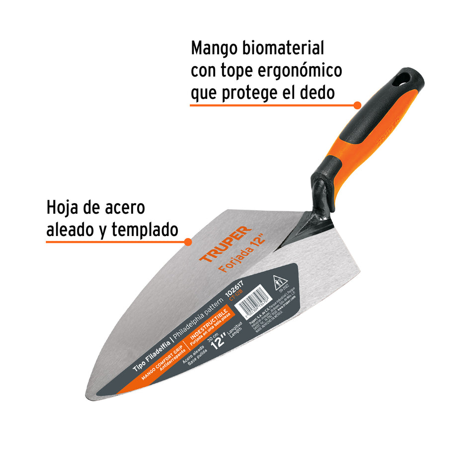 Cuchara p/ albañil 12' forjada tipo Filadelfia, Comfort Grip Caja con 3, 102617