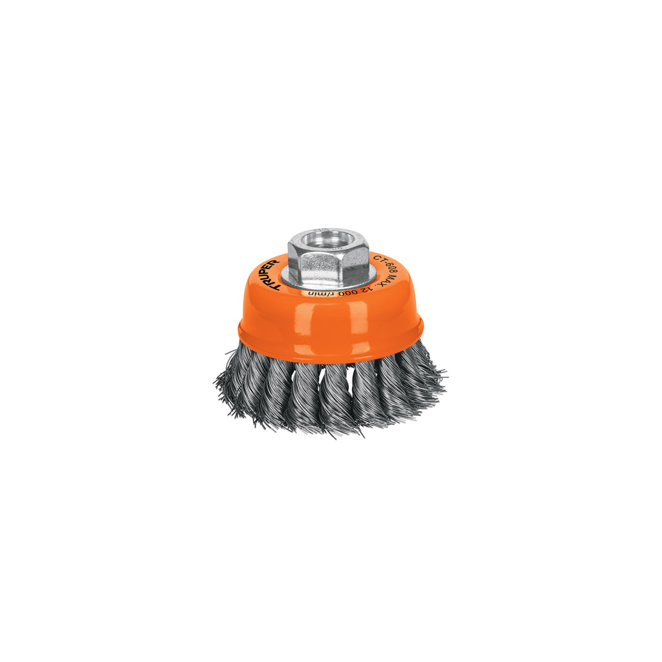 Carda copa 3' alambre trenzado fino, eje 5/8'-11, Truper Caja con 4, 14186