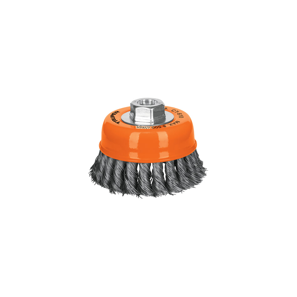 Carda copa 4' alambre trenzado fino, eje 5/8'-11, Truper Caja con 4, 14187