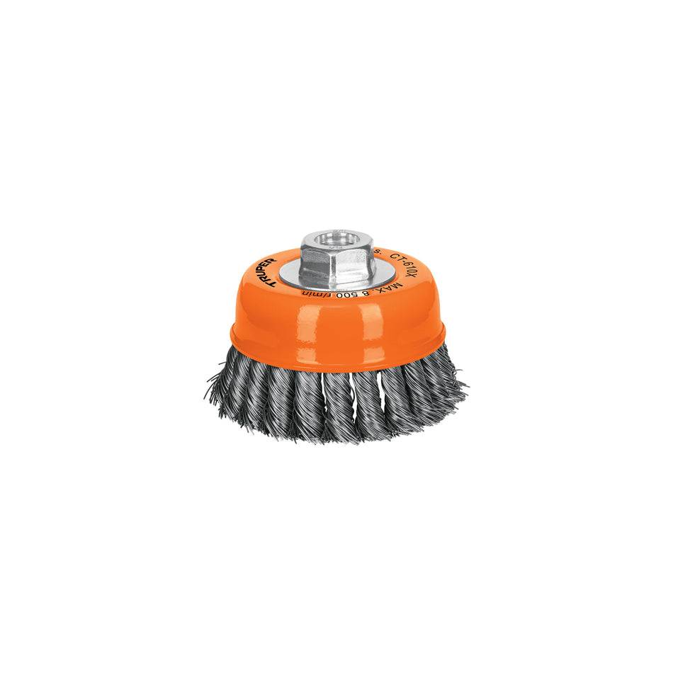 Carda copa 4' alambre trenzado grueso, eje 5/8'-11, Truper Caja con 4, 17531