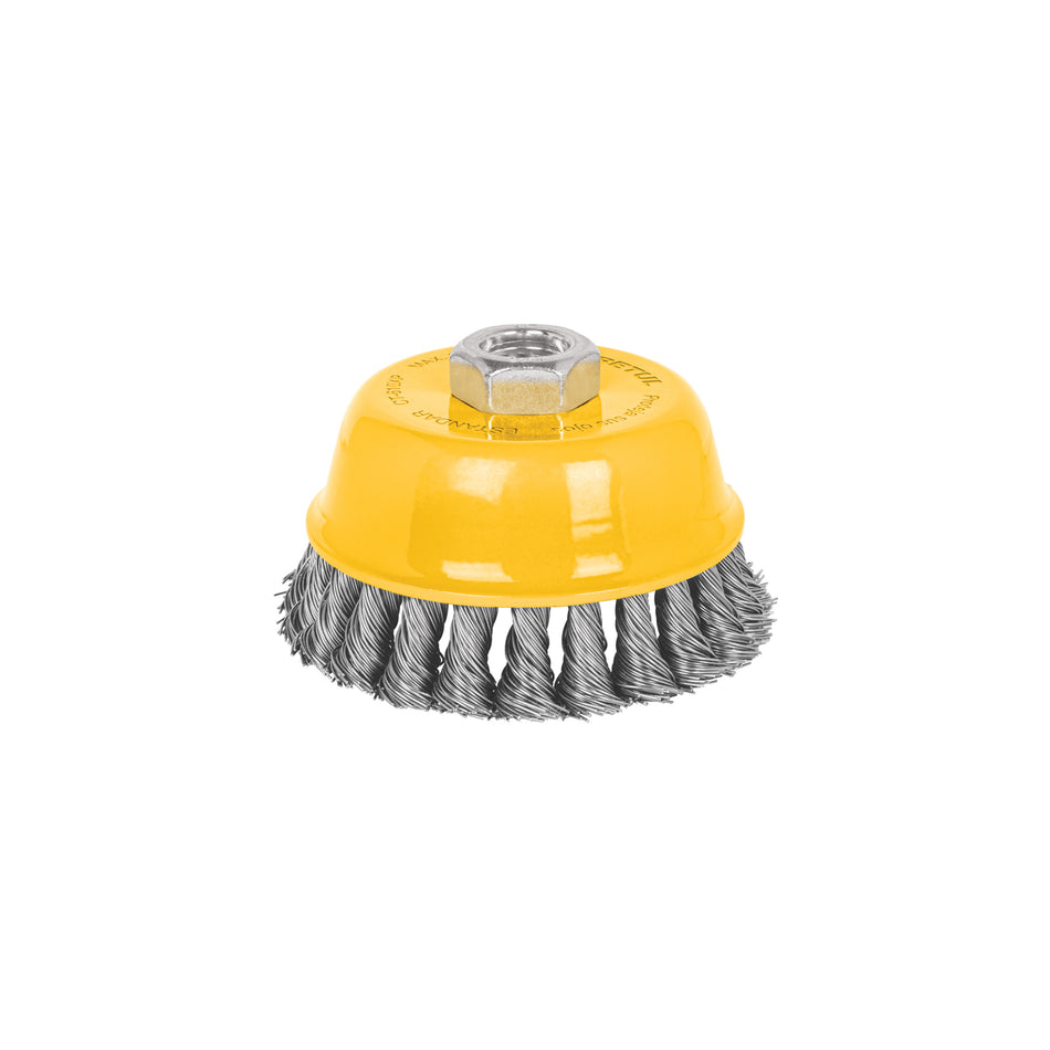 Carda copa 4' alambre trenzado grueso, eje 5/8'-11, Pretul Caja con 4, 28259