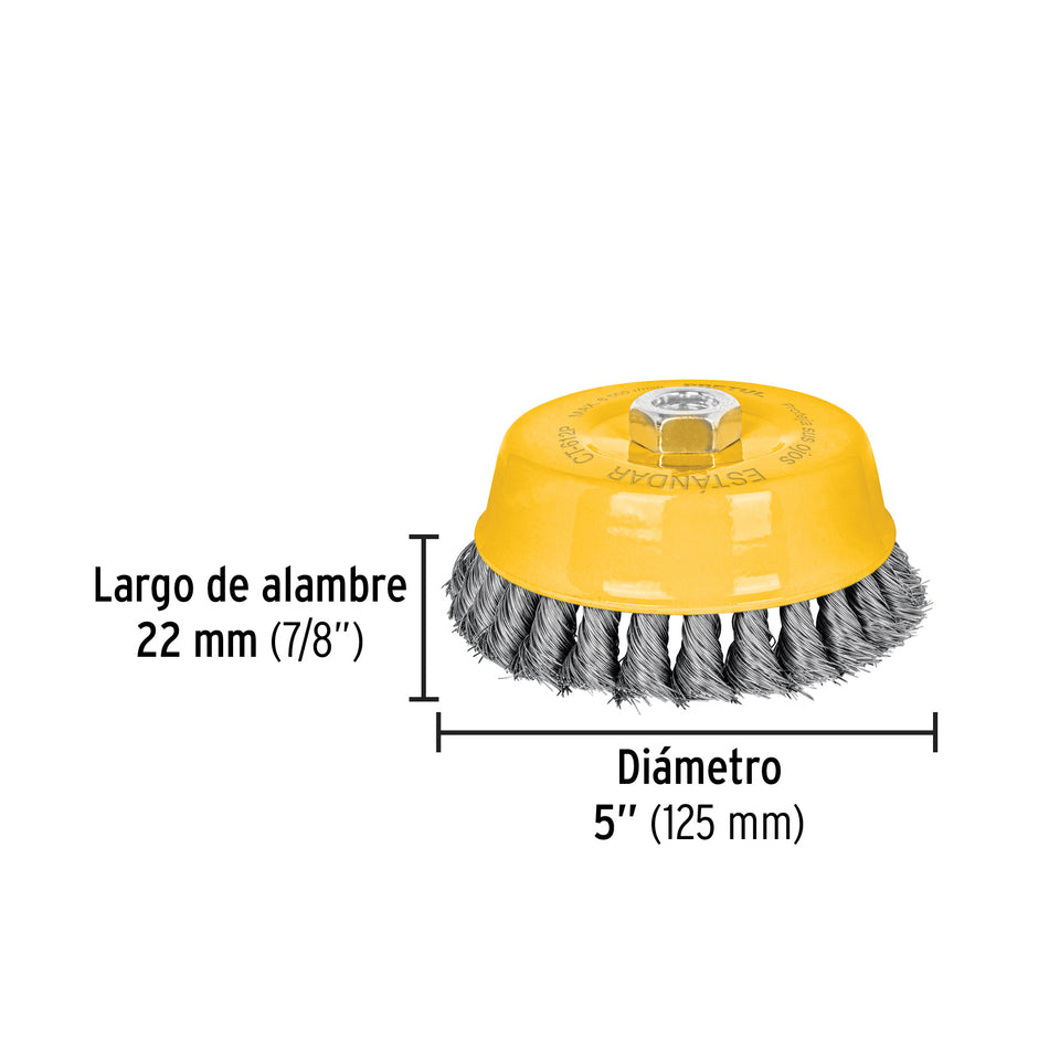 Carda copa 5' alambre trenzado fino, eje 5/8'-11, Pretul Caja con 4, 28260