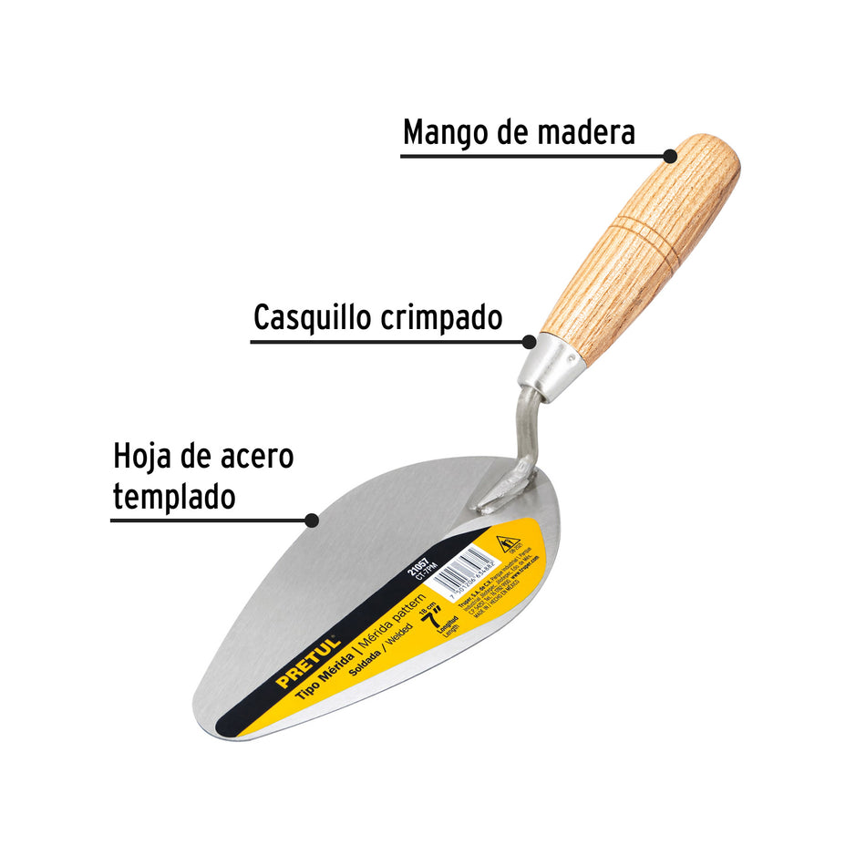 Cuchara para albañil 7' tipo Mérida, Pretul Caja con 6, 21057