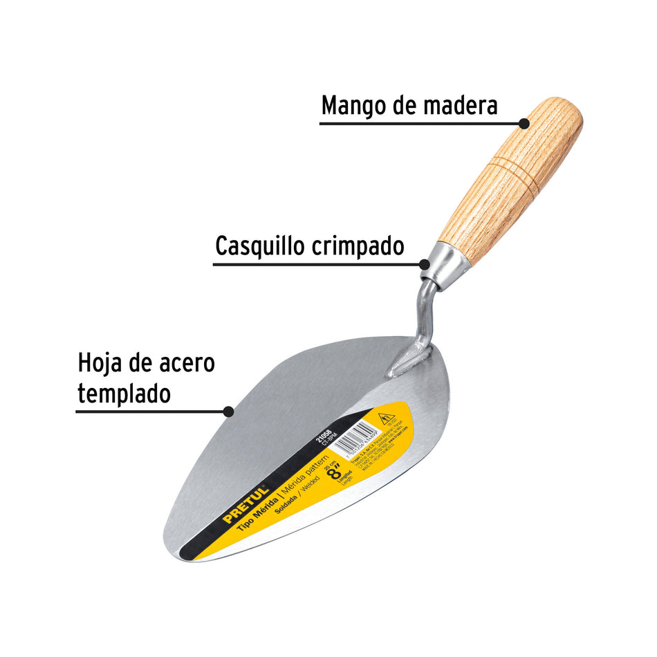 Cuchara para albañil 8' tipo Mérida, Pretul Caja con 6, 21058