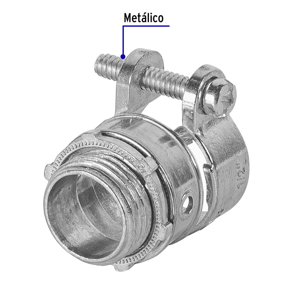 Conector recto 1/2' para tubo flexible metálico, Volteck Caja con 10, 47340