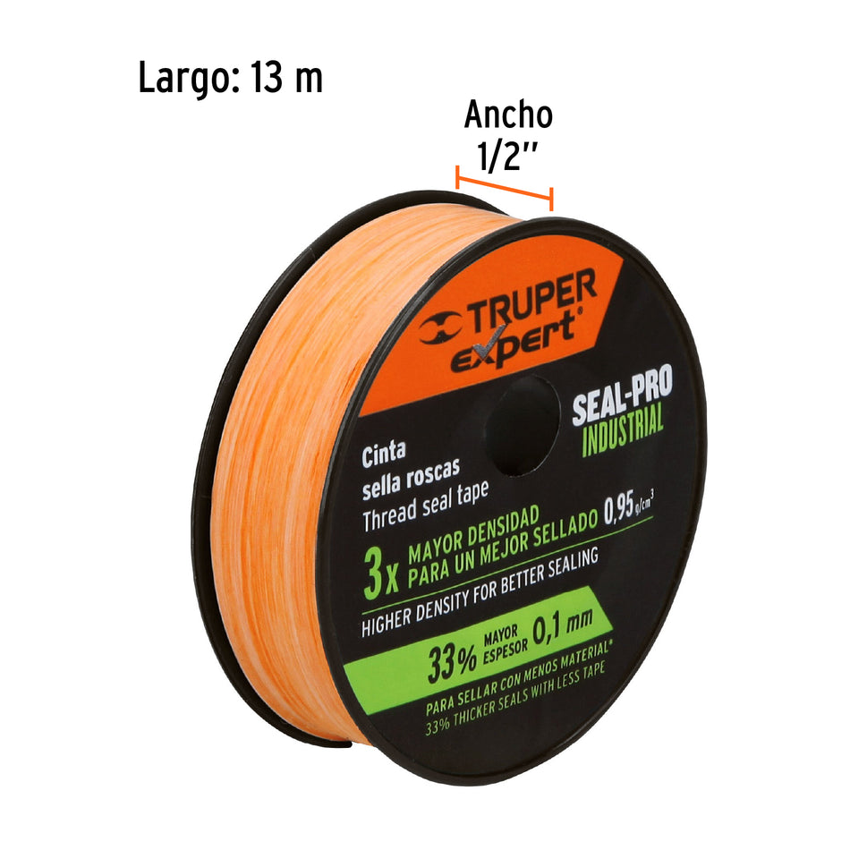 Cinta sella roscas 1/2' X 13 m de largo, industrial, Expert Caja con 10, 12516