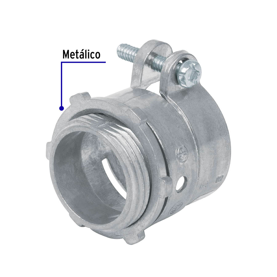 Conector recto 1' para tubo flexible metálico, Volteck Caja con 10, 47342