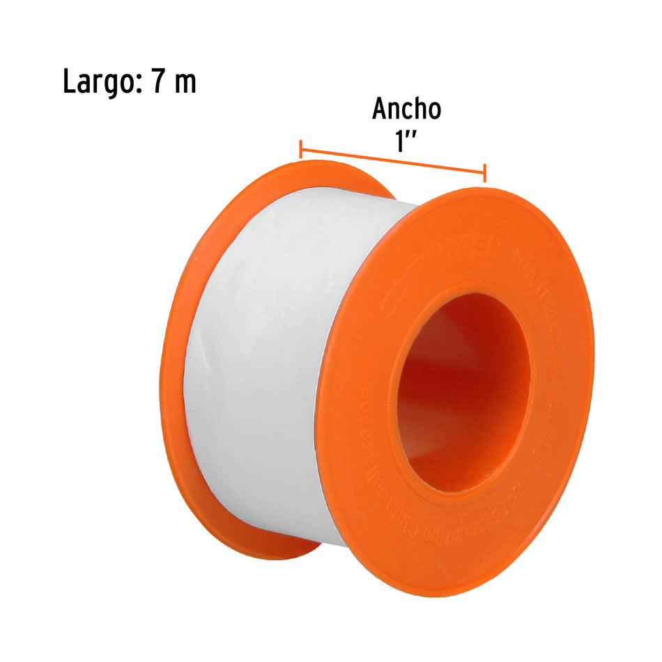 Cinta sella roscas 1' X 13 m de largo, uso general, Truper Caja con 10, 12514
