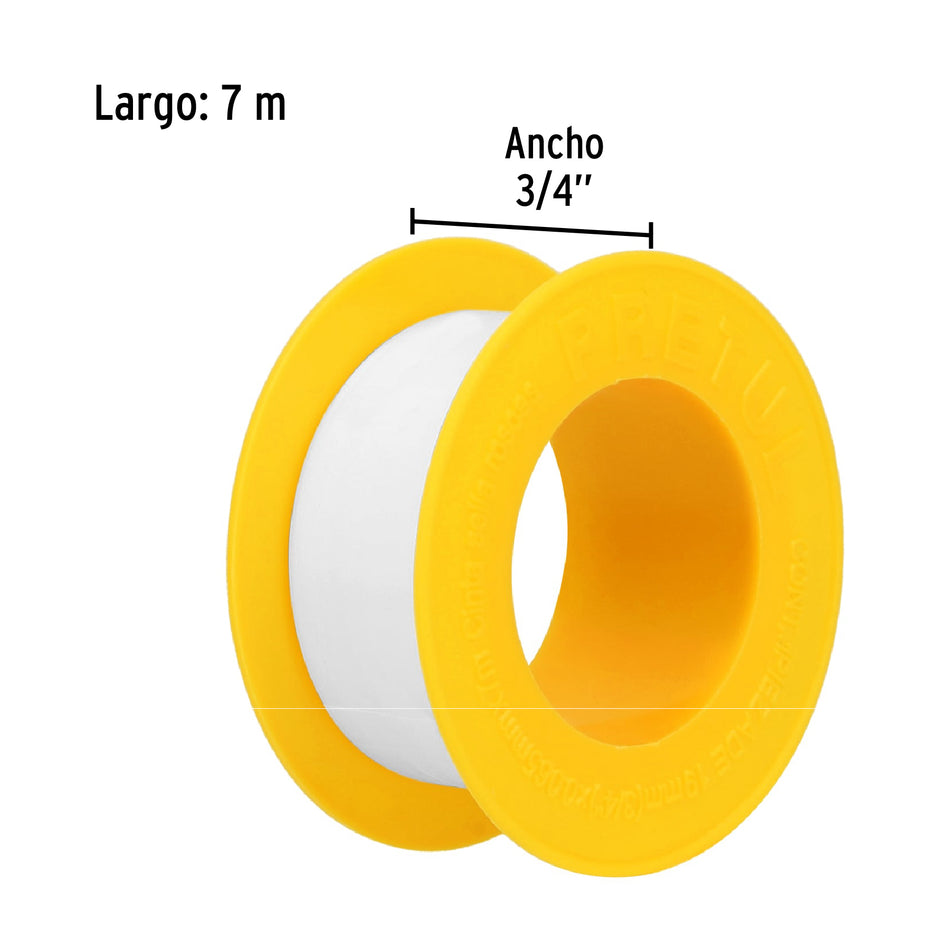 Cinta sella roscas 3/4' X 7 m de largo, Pretul Caja con 40, 27011