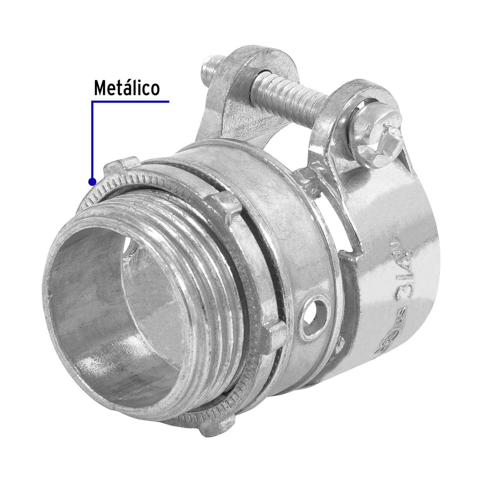 Conector recto 3/4' para tubo flexible metálico, Volteck Caja con 10, 47341