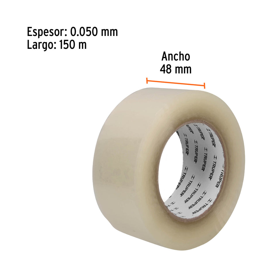 Cinta de empaque 48 mm x 150 m transparente, Truper Caja con 6, 12557