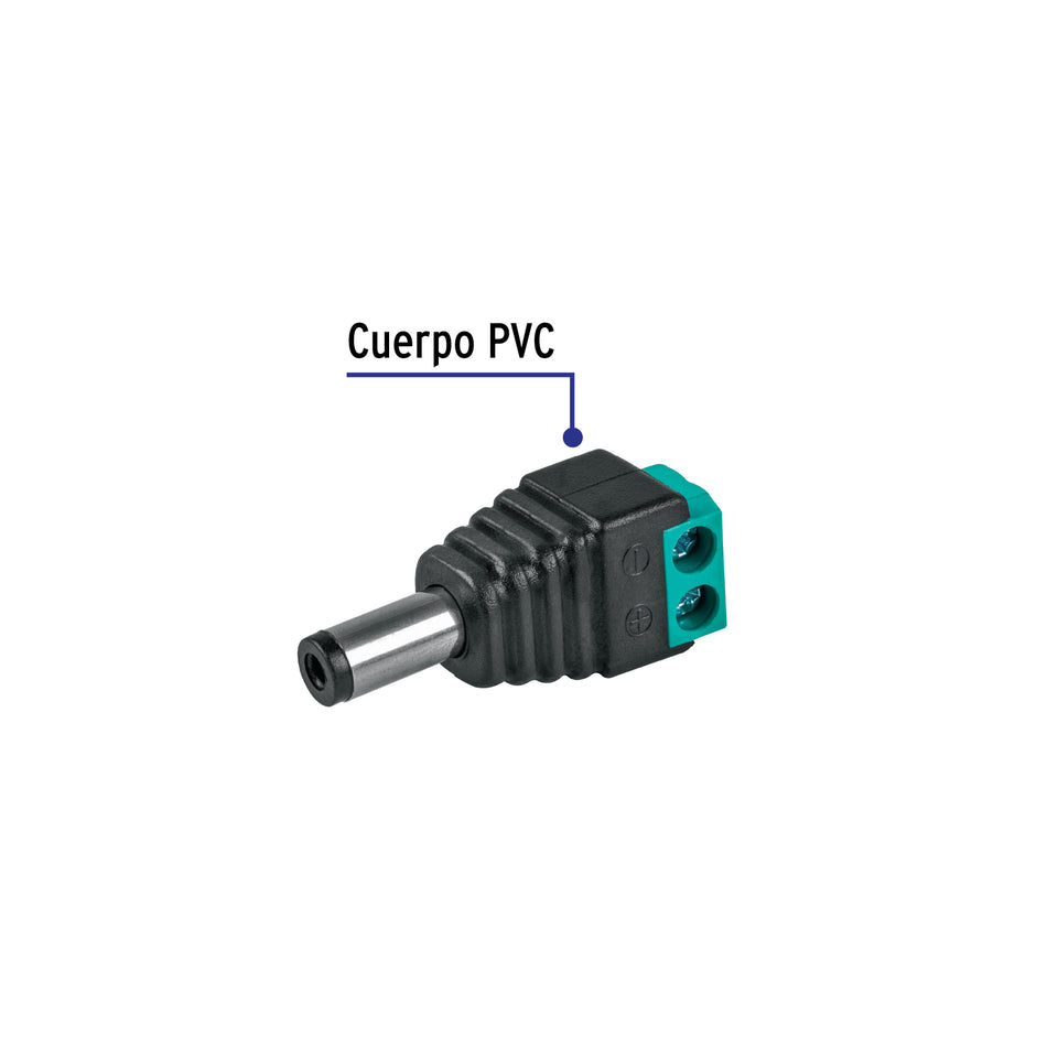 Conector de energía para CCTV tipo macho, Volteck Caja con 10, 49794