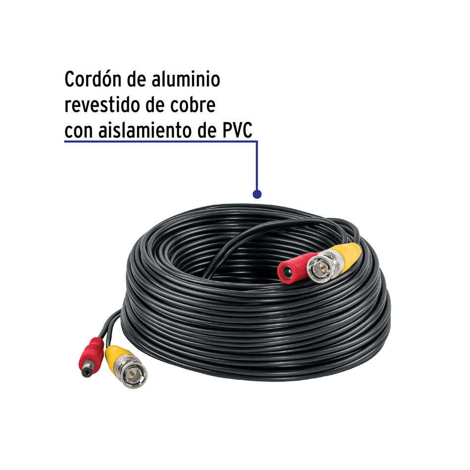 Cable Video y Energía Tipo Siamés CCTV, 20 metros, Volteck Caja con 4, 49789