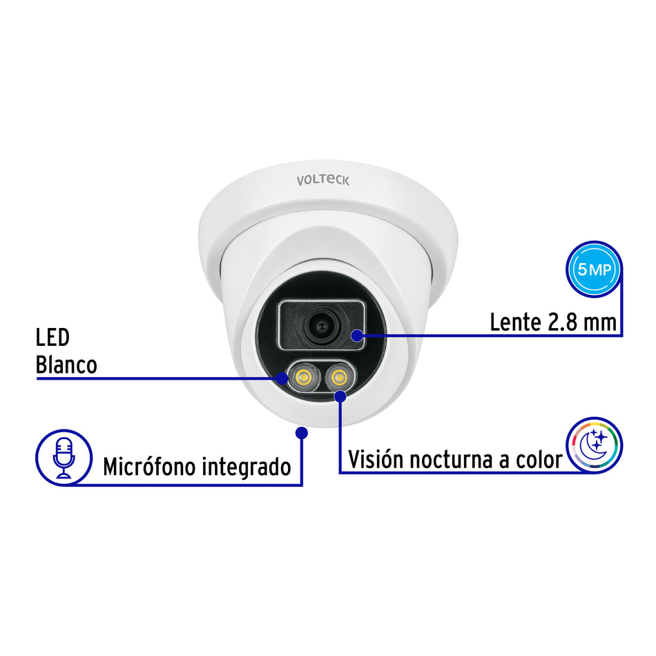 Cámara Tipo Domo 5MP, Lente 2.8mm, c/Micrófono, Volteck, 49580