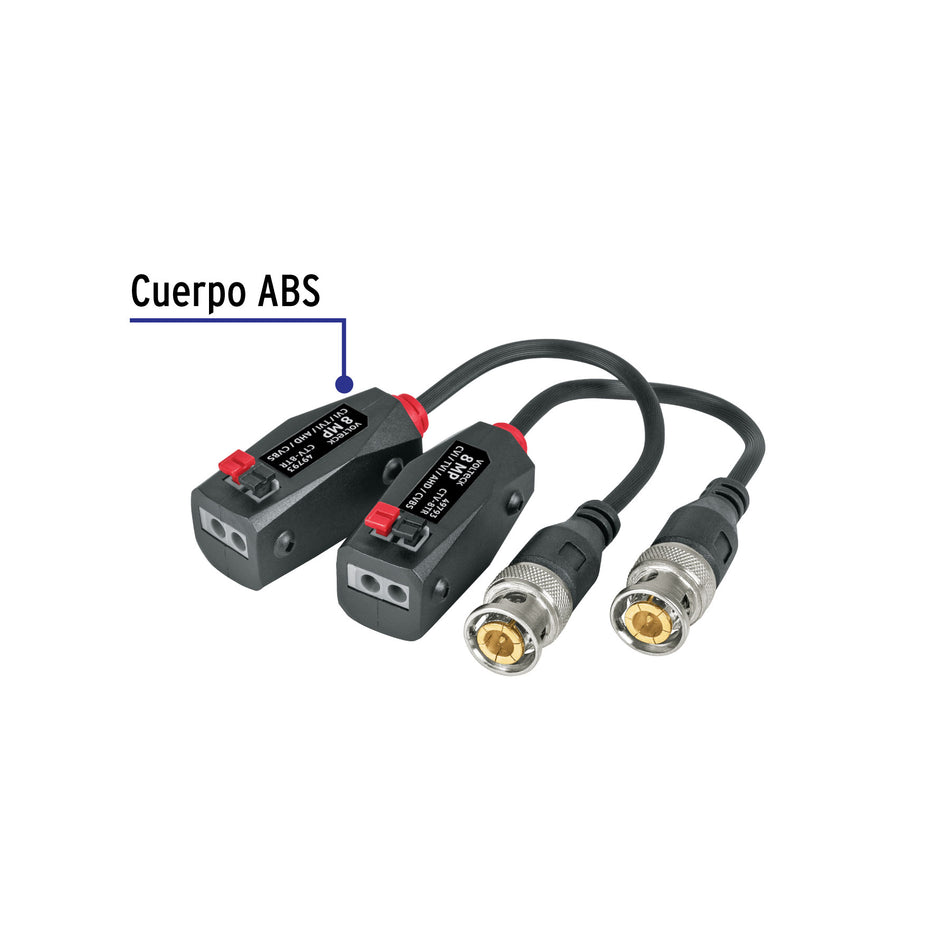 Par de Transceptores Pasivos Video Balun, hasta 8MP, Volteck Caja con 4, 49793