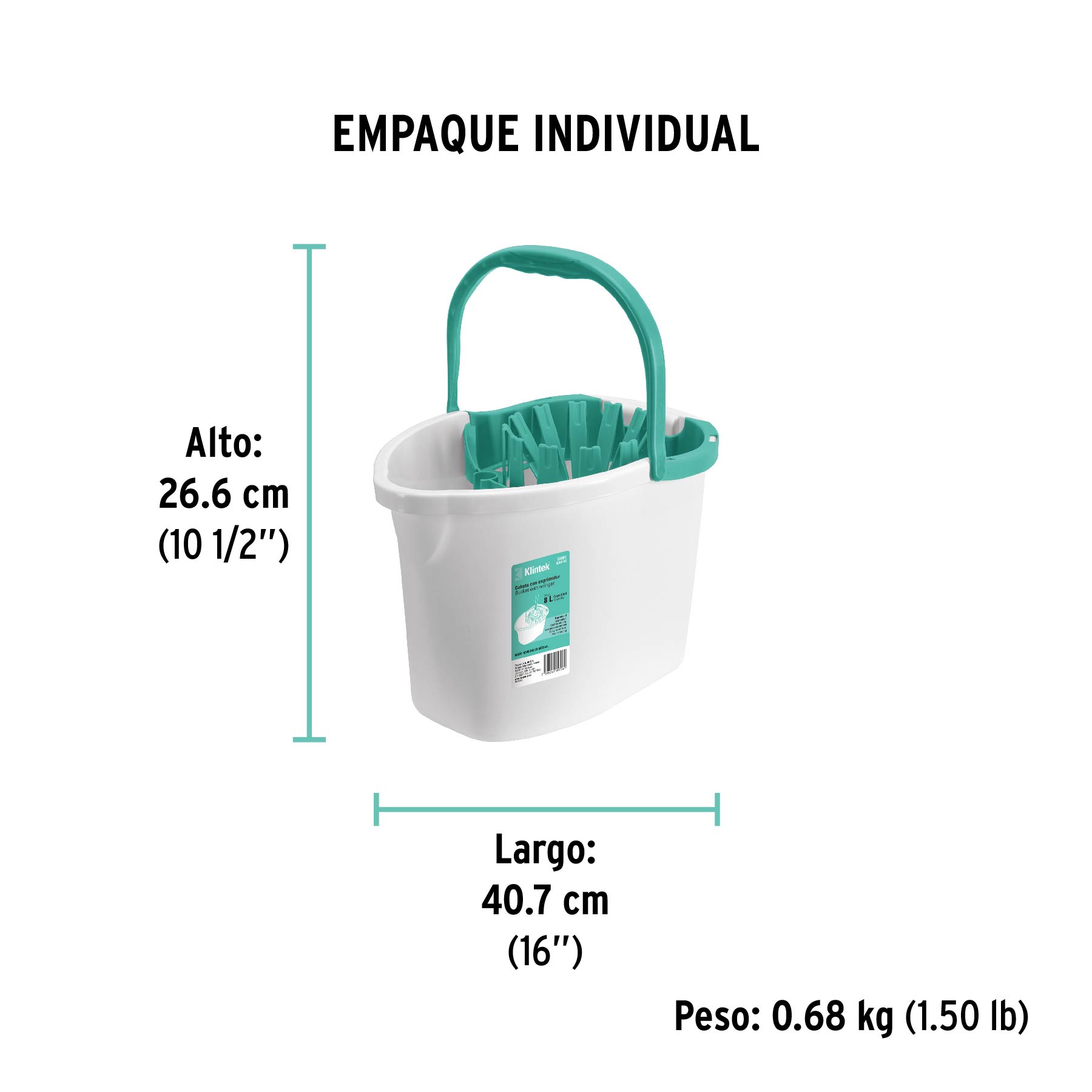 Cubeta plástica con exprimidor, 8L Klintek, 55961