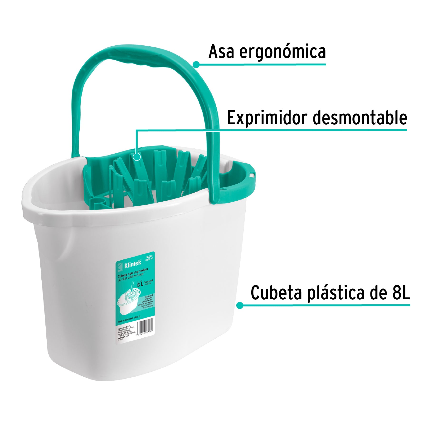 Cubeta plástica con exprimidor, 8L Klintek, 55961