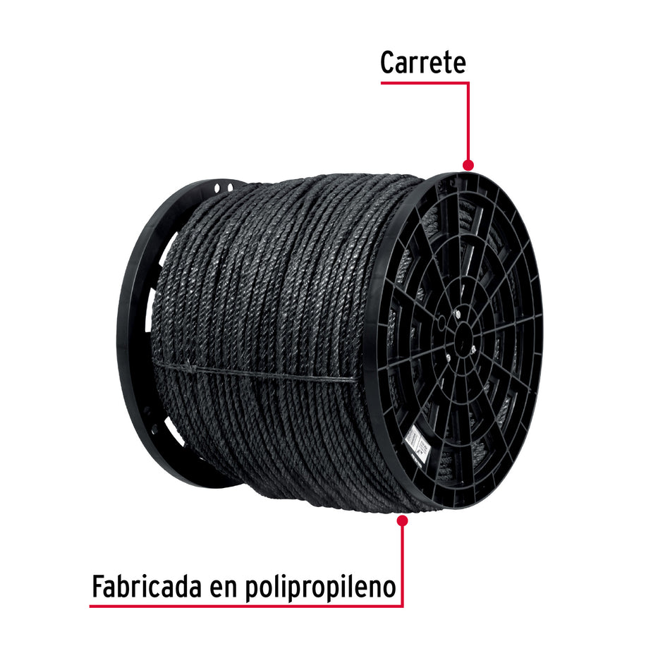 Kilo de cuerda negra de polipropileno 8 mm, carrete 20kg Caja con 20, 40764