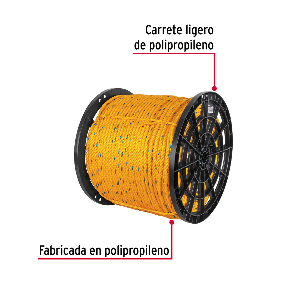 Metro de cuerda amarilla de polipropileno 13mm, carrete 390m Caja con 390, 40179