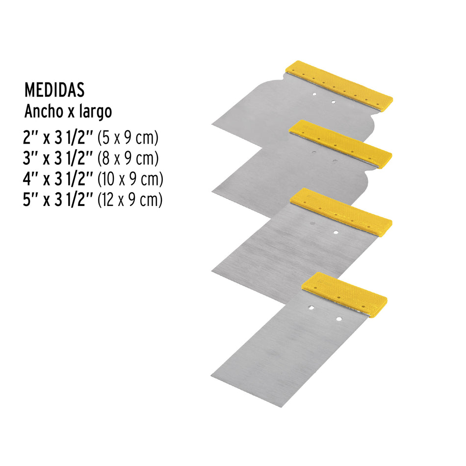 Juego de 4 cuñas con mango de plástico, Pretul Caja con 6, 24200