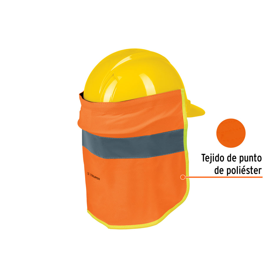 Cubrenuca para casco, naranja con reflejante, Truper Caja con 4, 12355