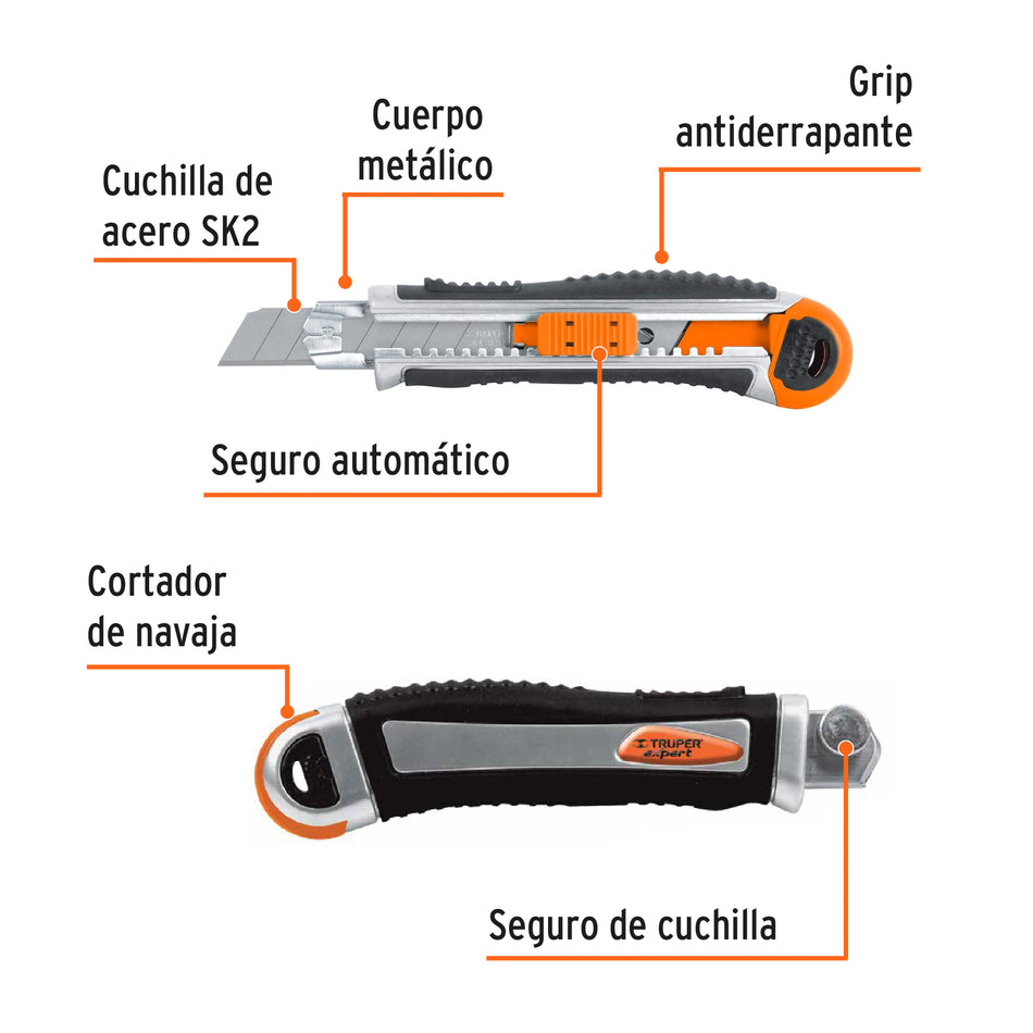 Cutter 18 mm trabajo pesado c/alma metálica y grip, Expert Caja con 6, 16976