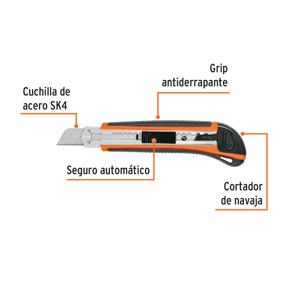 Cutter 18 mm profesional con alma metálica y grip, Truper Caja con 12, 16977