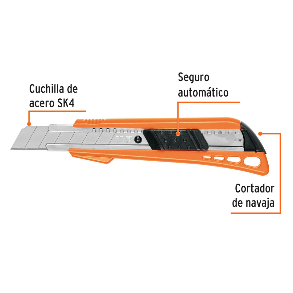 Cutter 18 mm reforzado de plástico con alma metálica, Truper Caja con 12, 16974