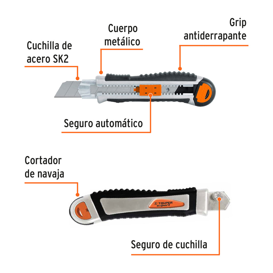 Cutter 25 mm trabajo pesado c/alma metálica y grip, Expert Caja con 6, 17902