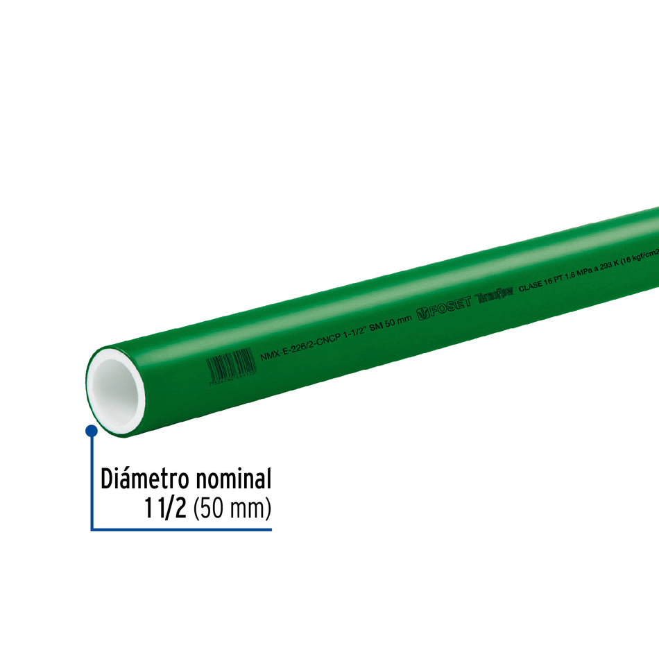 Tubo de 1-1/2' de PPR hidráulico de 4 m, Foset Caja con 5, 45445