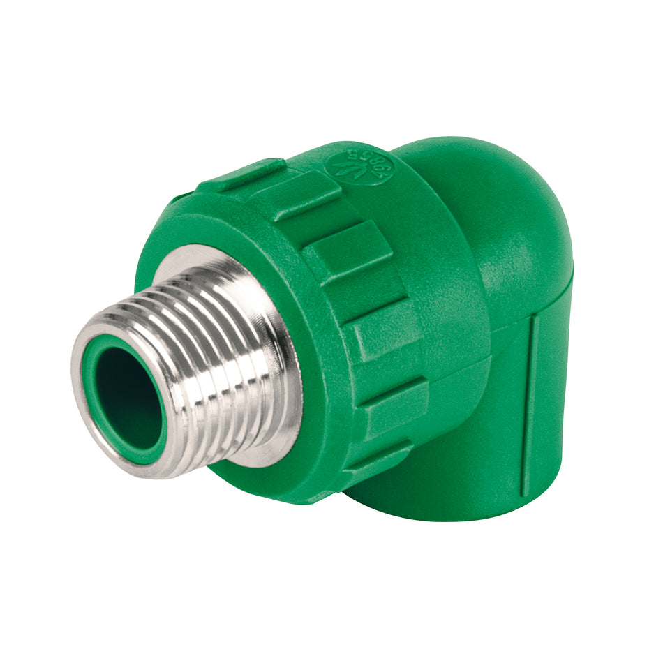 Codo 90° PPR, 1/2', rosca macho con inserto metálico, Foset Caja con 10, 49855