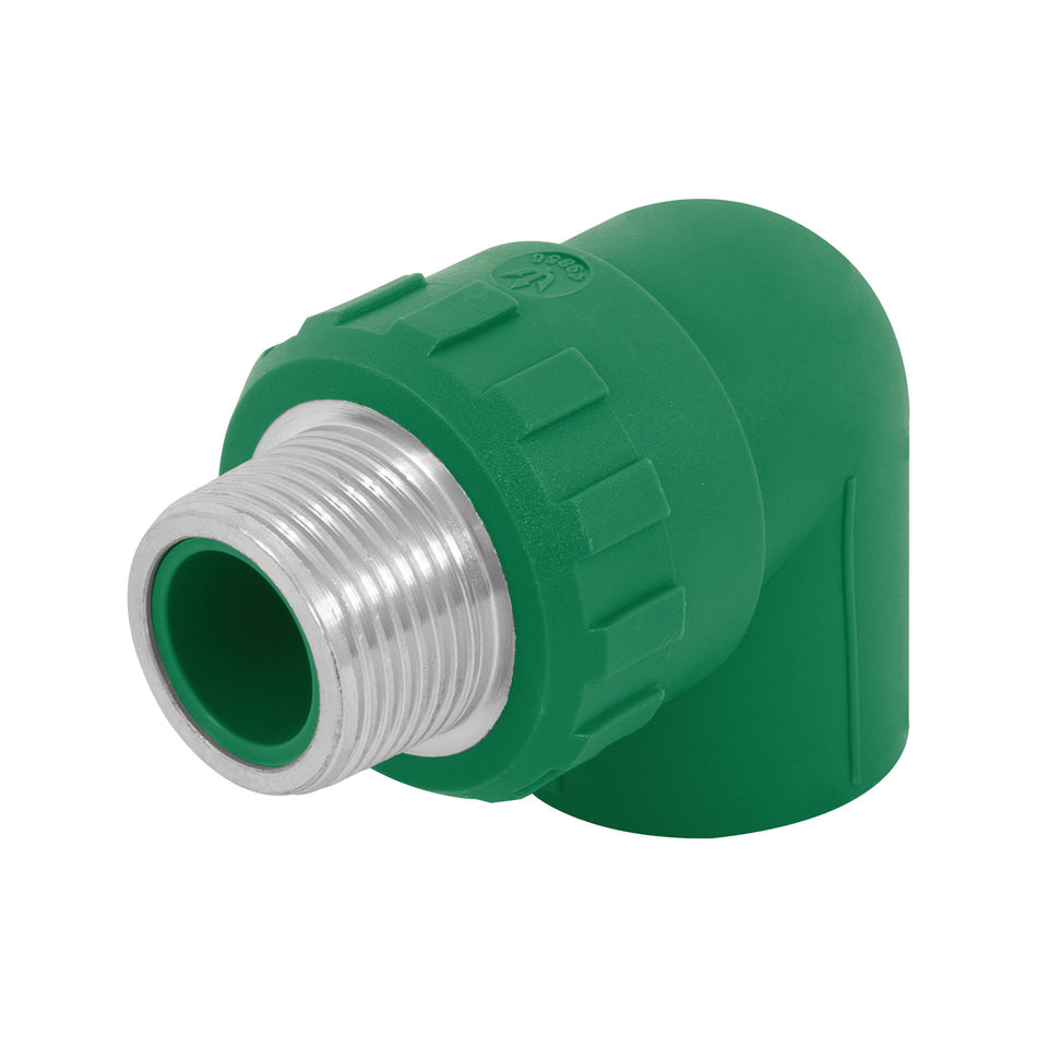 Codo 90° PPR, 3/4', rosca macho con inserto metálico, Foset Caja con 10, 49856