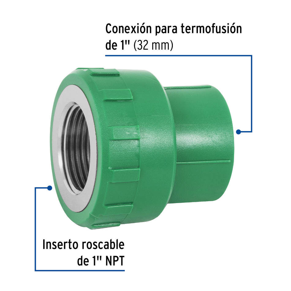 Adaptador PPR 1' hembra con inserto metálico, Foset Caja con 10, 49887