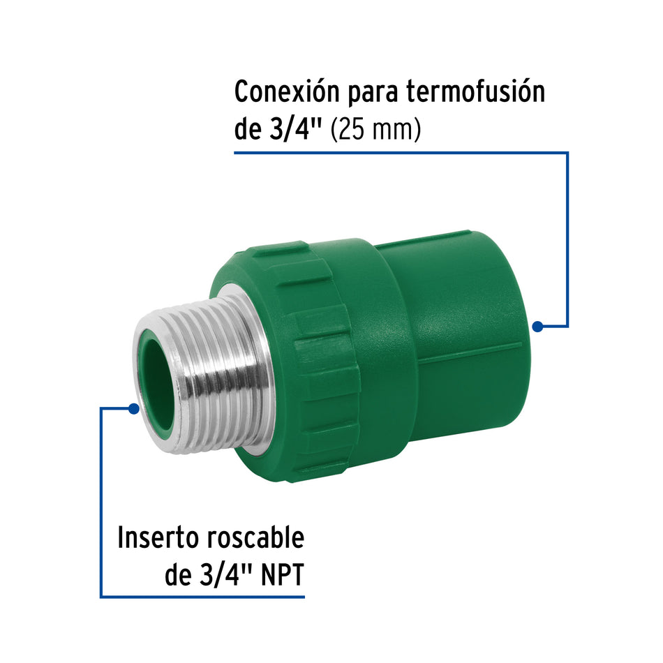 Adaptador PPR 3/4' macho con inserto metálico, Foset Caja con 10, 49880