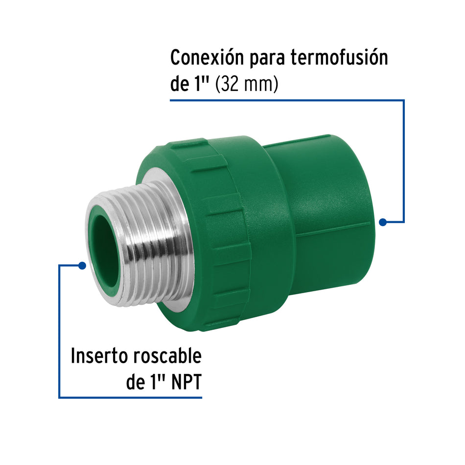 Adaptador PPR 1' macho con inserto metálico, Foset Caja con 10, 49881