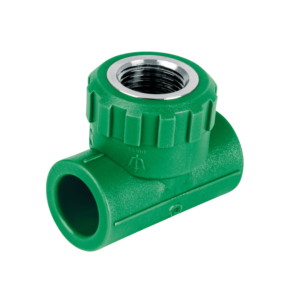Tee hembra de PPR 1/2' con inserto metálico, Foset Caja con 10, 49839