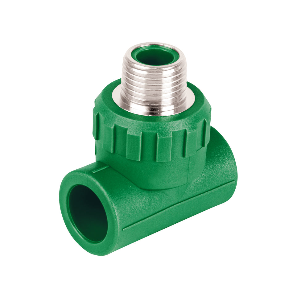 Tee macho de PPR 1/2' con inserto metálico, Foset Caja con 10, 49838