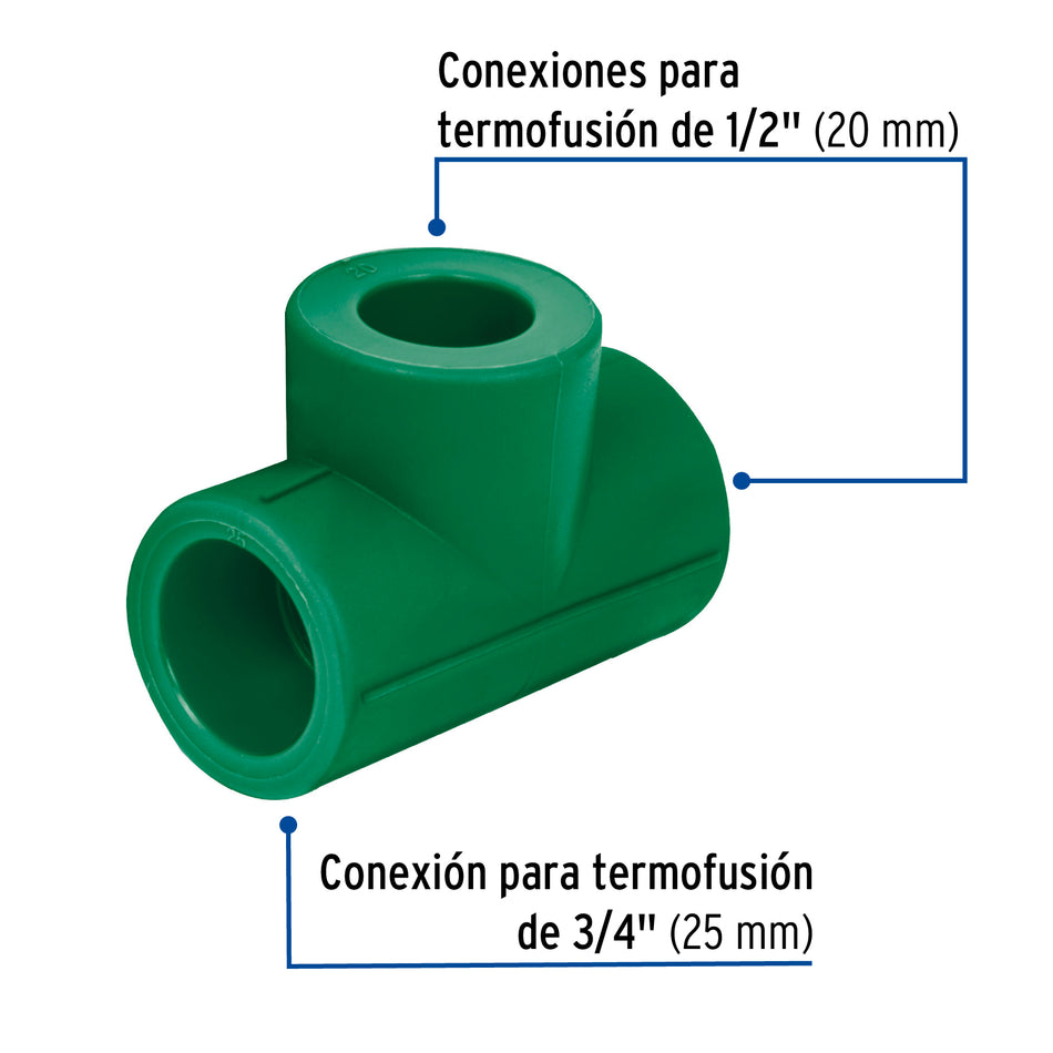 Tee reducida de PPR 3/4' x 1/2' x 1/2', Foset Caja con 10, 49843