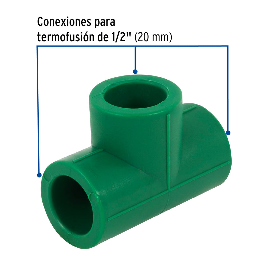 Tee sencilla de PPR 1/2', Foset Caja con 20, 49832