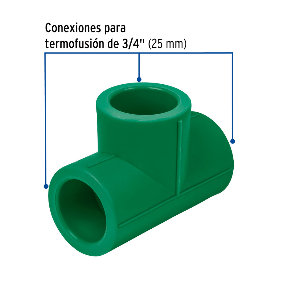 Tee sencilla de PPR 3/4', Foset Caja con 20, 49833